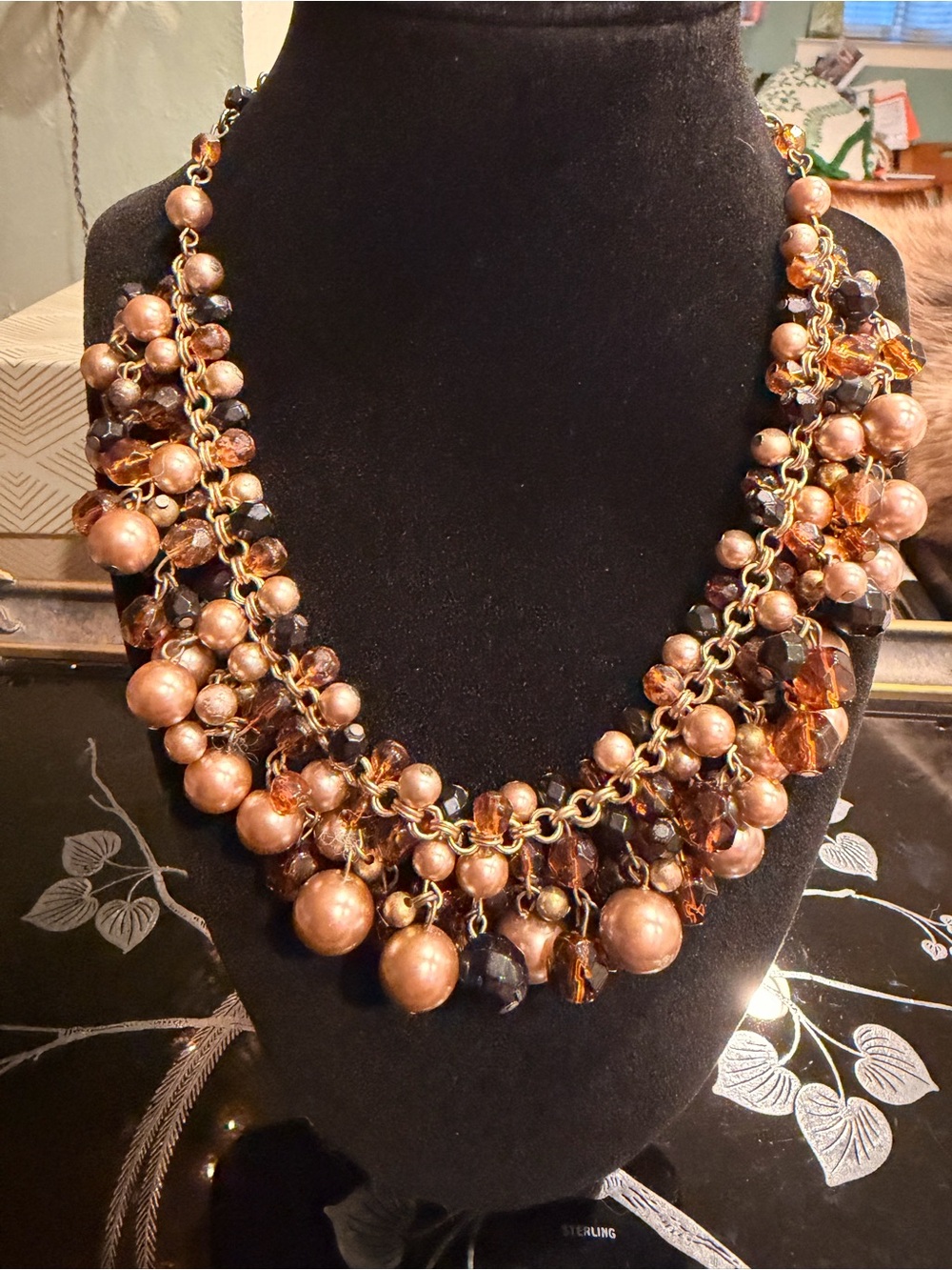 Talbots Gold and Amber Cluster Statement Necklace - Women Jewelry
